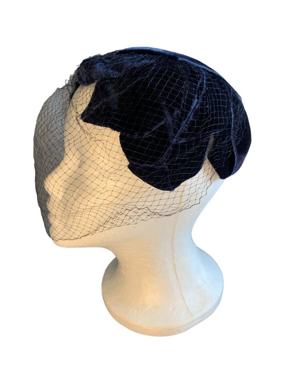 Ladies Blue Velvet Hat with Netting Vintage